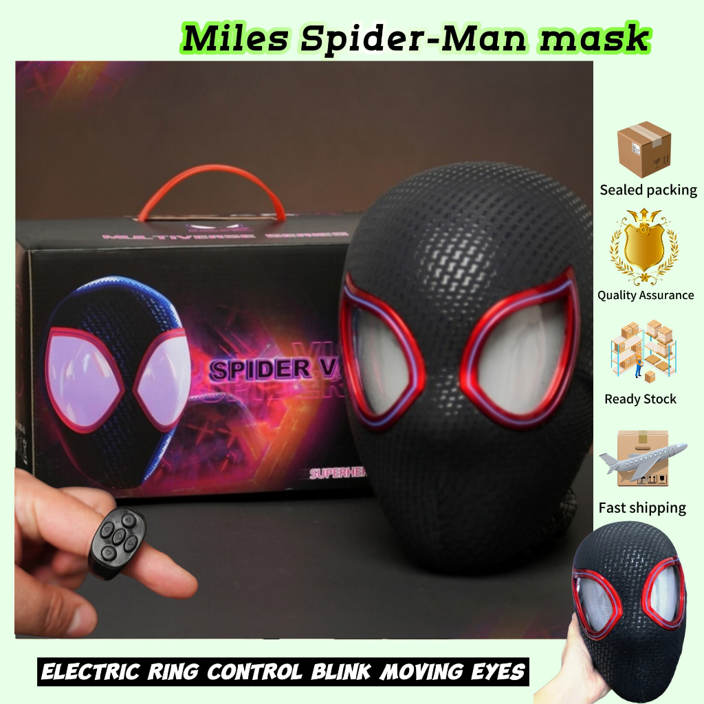 New eye light-up รุ่น Miles หน้ากาก Spider-Man ตาไฟฟ้า movable กระพริบหมวก COSPLAY Essential Boys Gift