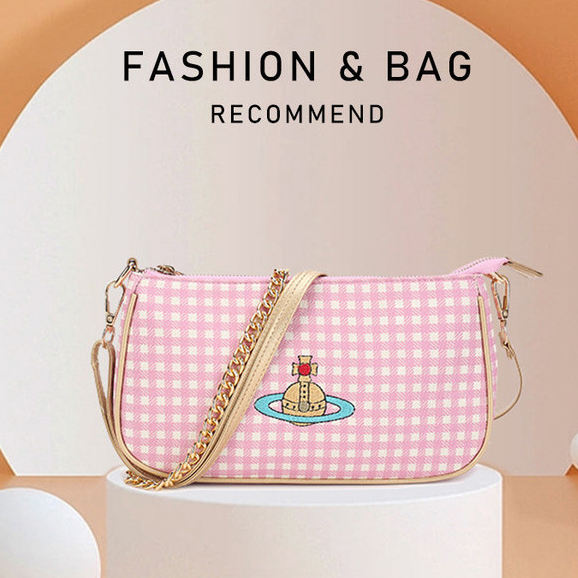 Vivienne Westwood Saturn กระเป๋าลายสก๊อต Simple Niche Design กระเป๋าโซ่กระเป๋าหญิงสไตล์ใหม่แบบพกพา Cross-body Bag