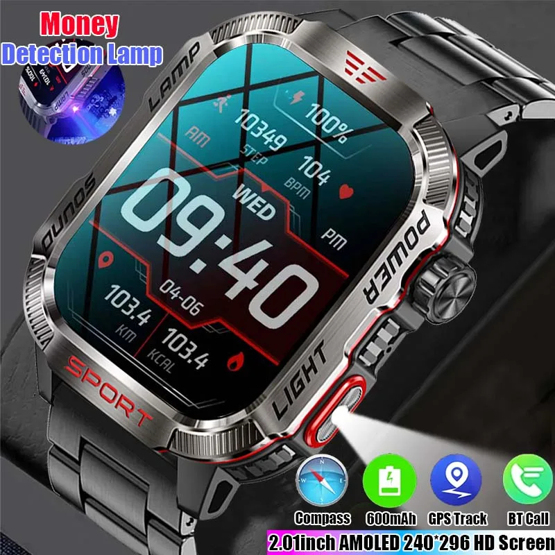 ใหม่ผู้ชายทนทานทหารกลางแจ้งSmartwatchบลูทูธโทร600MAhแบตเตอรี่เข็มทิศLEDแสงผู้ชายSmartwatch