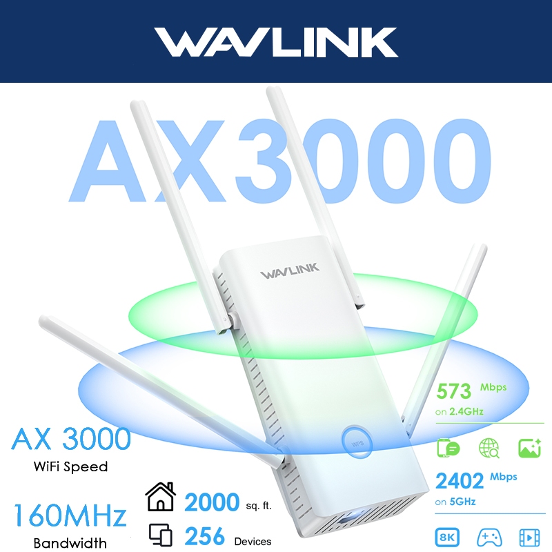 Wavlink AX3000 Wi-Fi 6 WiFi Repeater Long Range Extender AP/WiFi Amplifier พร้อมเสาอากาศ 160MHz Band