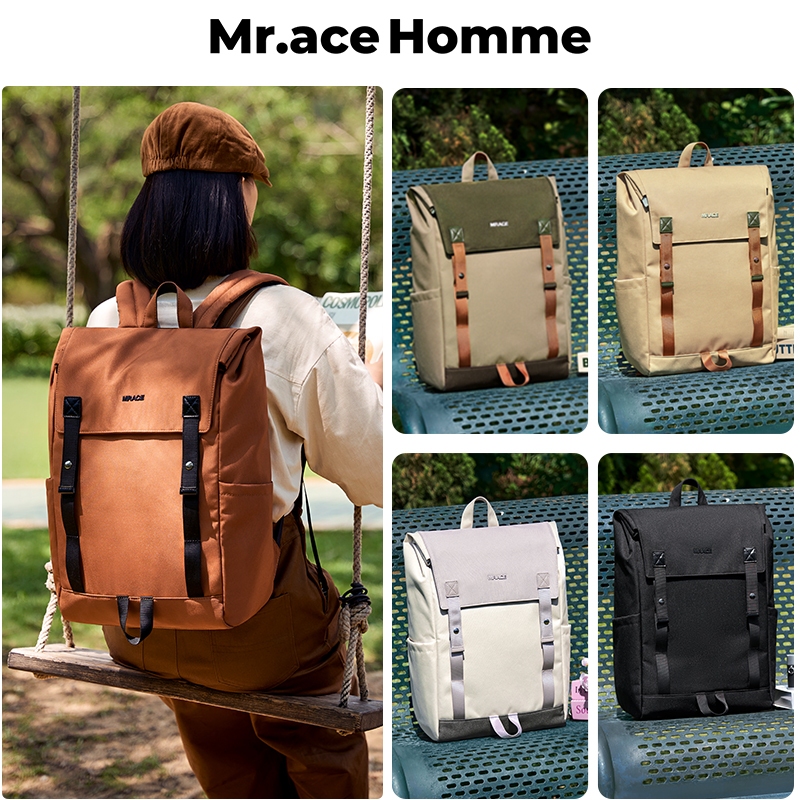 Mr.ace Homme สุภาพสตรีกันน้ำเดินทางกระเป๋าเป้สะพายหลังเดินป่ากระเป๋าโรงเรียนมัธยม