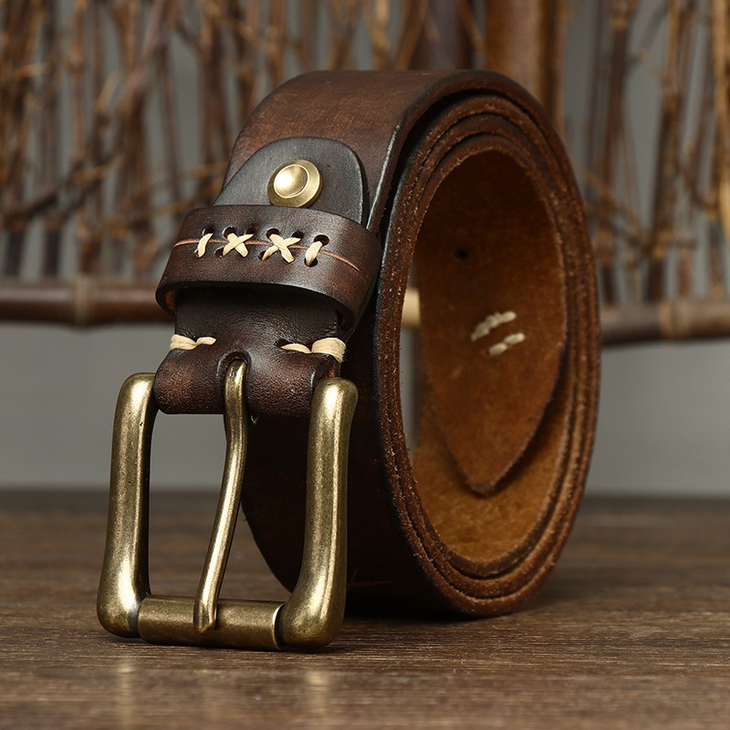 3.8 ซม.ผู้ชายคุณภาพสูงเข็มขัดหนังแท้ Luxury Designer ทองเหลืองหัวเข็มขัดเข็มขัด Pure Cowskin Vintage สายชายกางเกงยีนส์สําหรับ Man