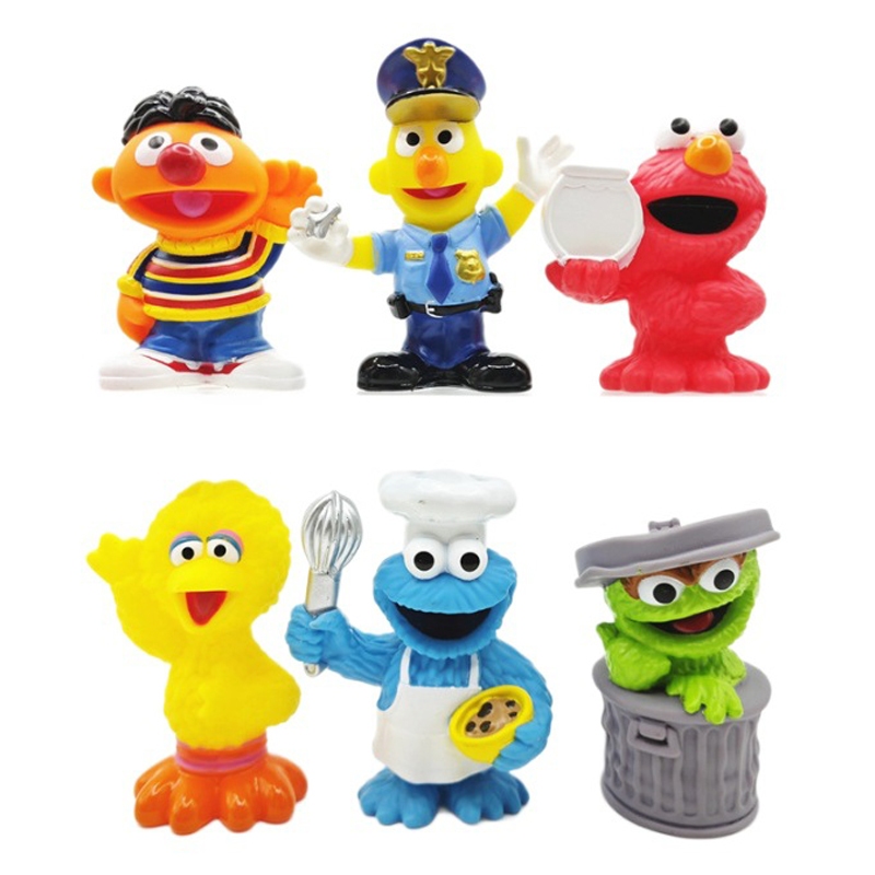 6 ชิ้น/เซ็ตอะนิเมะ Sesame Street รูป Elmo Bigbird CookieMonster Bert Oscarthegrouch รุ่น Q PVC ตัวเลขการกระทําตุ๊กตาของเล่นของขวัญ