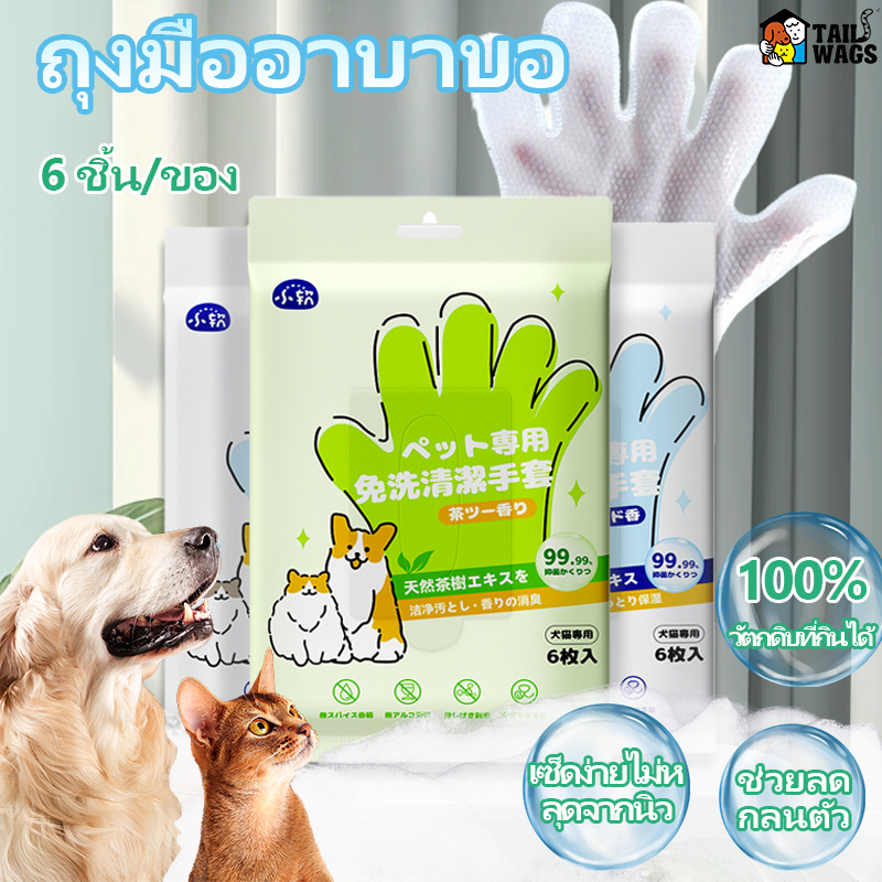 ถุงมืออาบน้ำแมวแบบแห้ง ถุงมืออาบน้ำแมว ถุงมือสัตว์เลี้ยงแบบใช้แล้วทิ้ง สุนัข 6ชิ้น/ห่อ ไม่ต้องล้างน้ำ ง่ายๆ สะดวก ดับกลิ ทิชชู่เปียก ทำความสะอาด สุนัข แมว