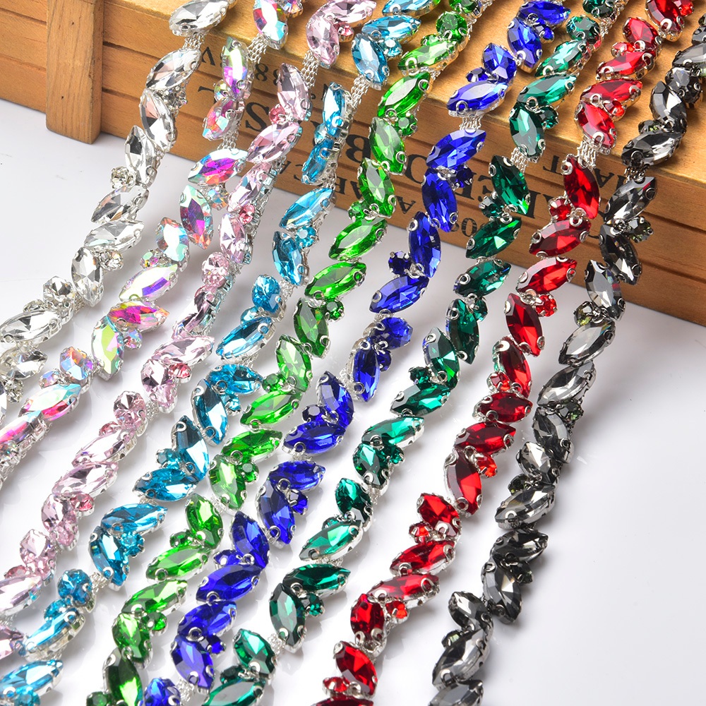 1 หลาแฟนซีที่มีสีสัน Horse Eye Rhinestone Chain 1 ซม.คริสตัล DIY เสื้อผ้าเสื้อผ้าอุปกรณ์เสริมกระเป๋ารองเท้าตกแต่ง