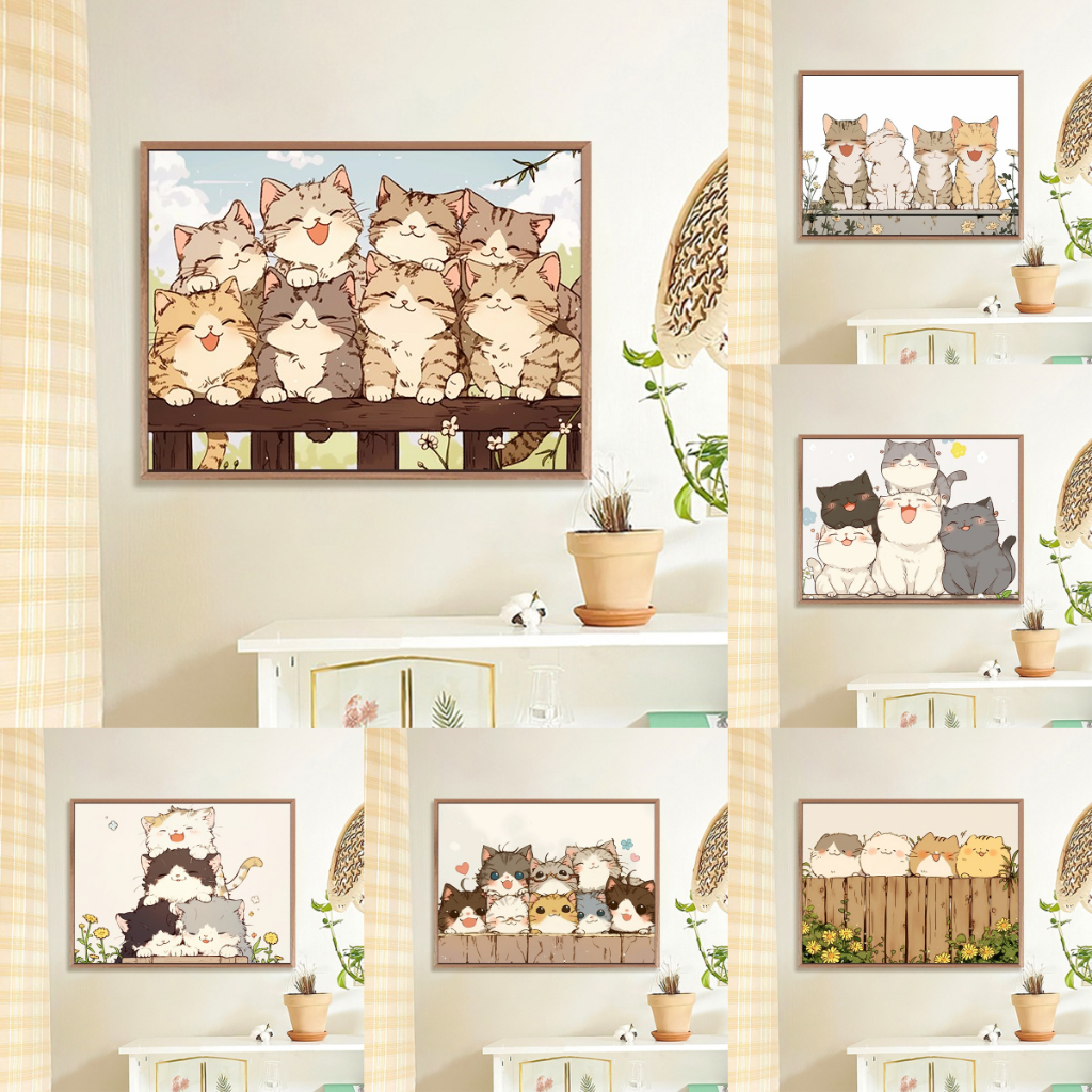 【ORFON】 30×40cm/40×50cm ระบายสีตามตัวเลข/แมวยิ้ม/ภาพระบายสี/ระบายสีตามตัวเลข Diy/ของขวัญ/ศิลปะตกแต่งห้องนั่งเล่น