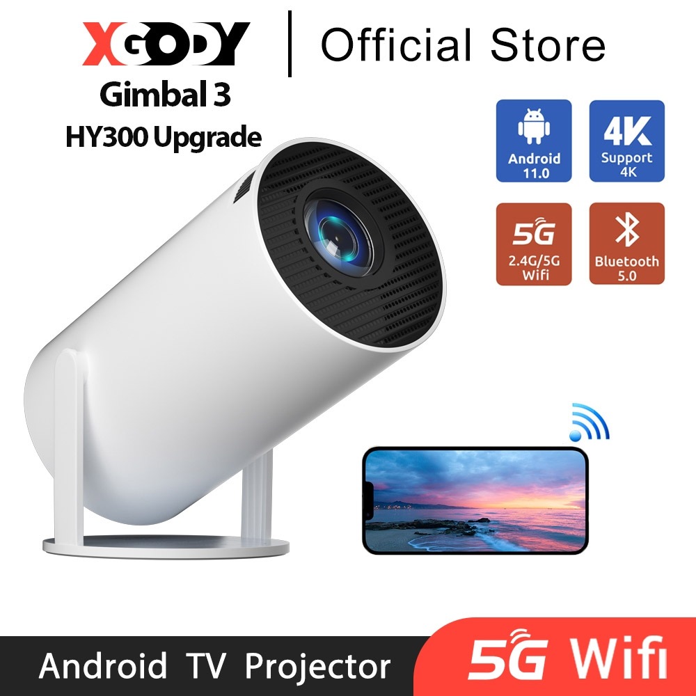 XGODY HY300 สมาร์ทโปรเจคเตอร์ Android 11.0 4K UHD WiFi6 บลูทูธ 5.0 1GB + 8GB