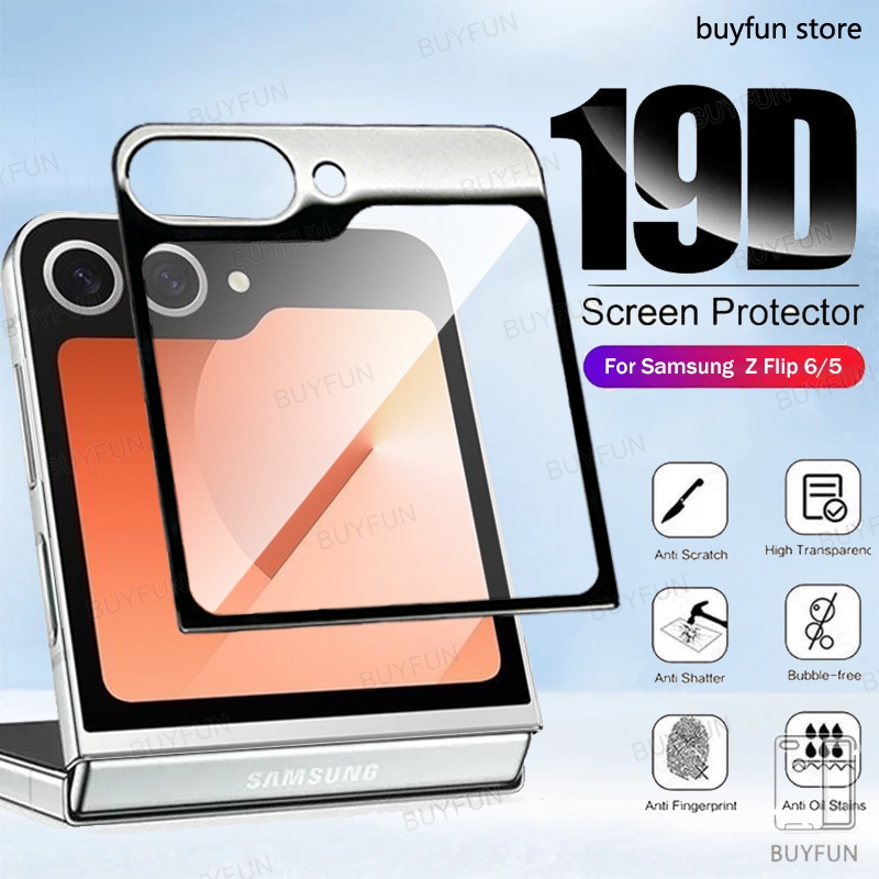 ตัวป้องกันหน้าจอด้านหลังสําหรับ Samsung Galaxy Z Flip 6 5 Flip6 zflip6 5G คลุมทั้งหมดด้านหลังกระจกนิรภัยใส