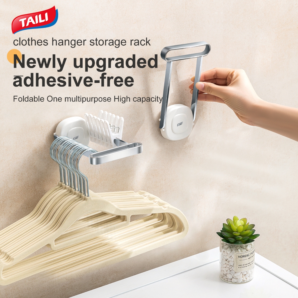 TAILI Hanger Storage Handy Tool Perforation-ฟรีพับประหยัดพื ้ นที ่ ระเบียงจัดระเบียบ Rack ติดผนัง Det