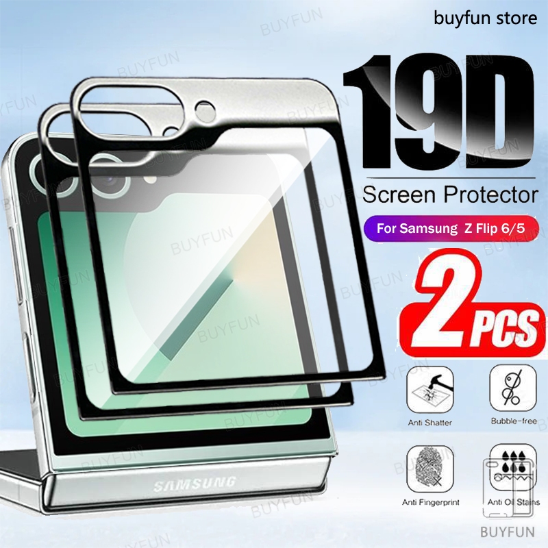 2pcs สําหรับ Samsung Galaxy Z Flip 6 5 zflip6 flip6 zflip5 5G เต็มหน้าจอป้องกันกระจกหน้าจอขนาดเล็กป้องกันฟิล์มกระจกนิรภัย