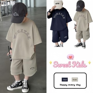 SweetKids พร้อมส่งจากกทม🌸ชุดเซ็ทแฟชั่นเด็ก🍓เสื้อแขนสั้นกางเกงขาสั้น ลําลอง พิมพ์ตัวอักษร สไตล์กีฬา ฤดูร้อน ใส่ได้ทั้งเด็กชาย-หญิง