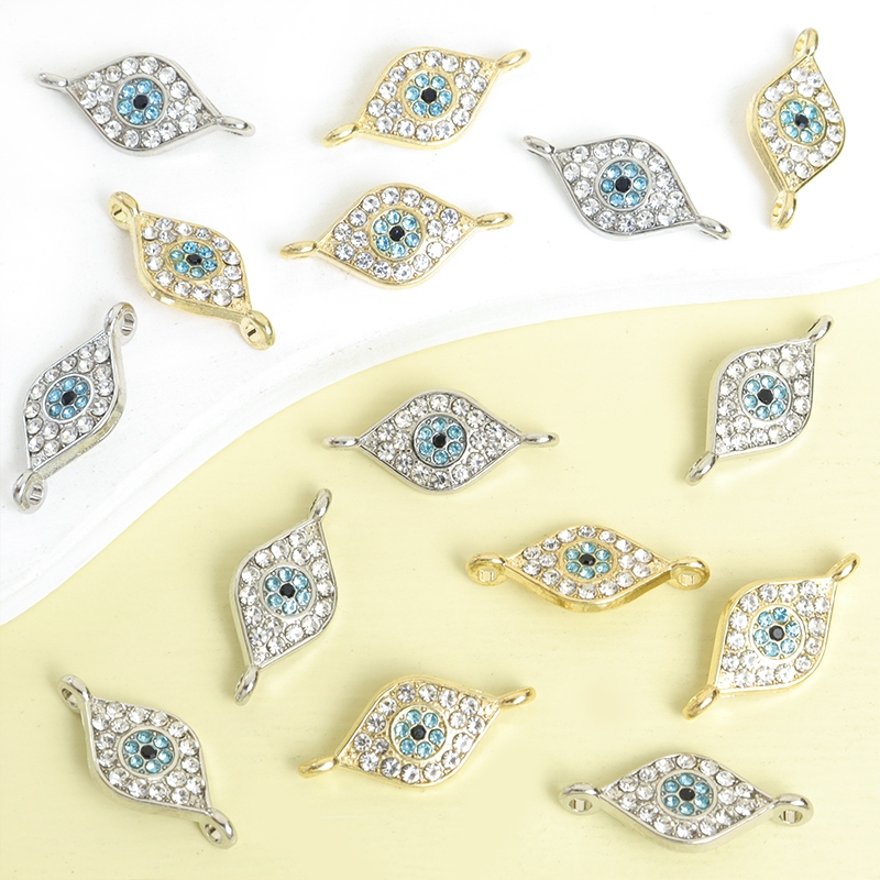 10 ชิ้นสไตล์ชาติพันธุ์ Evil Eye รูปแบบตัวเชื่อมต่อประกาย Rhinestones ฝัง Link Charms สําหรับ Lucky เครื่องประดับทํา Creative สร้อยคอสร้อยข้อมือสร้อยข้อเท้า DIY ตุรกี Eye-shape อุปกรณ์เสริม