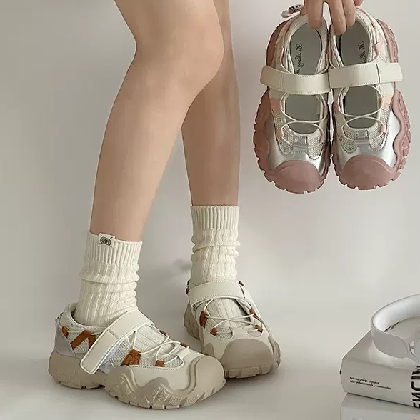 สไตล์เกาหลีรอบ Toe ปากกลาง Velcro รองเท้าผ้าใบ PU ฤดูร้อนผู้หญิง Laced-Up Low-Top Breathable Anti-Slip Wear-Re