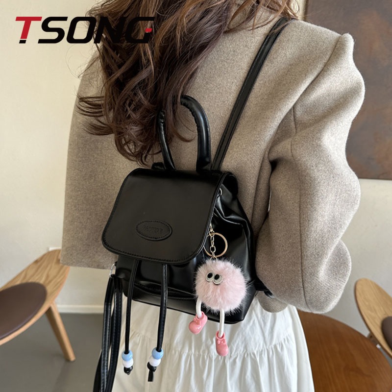 Tsong Backpack กระเป๋าถือผู้หญิง Commuting กระเป๋าเป้สะพายหลังขนาดเล็กอเนกประสงค์ Retro Casual Bag #