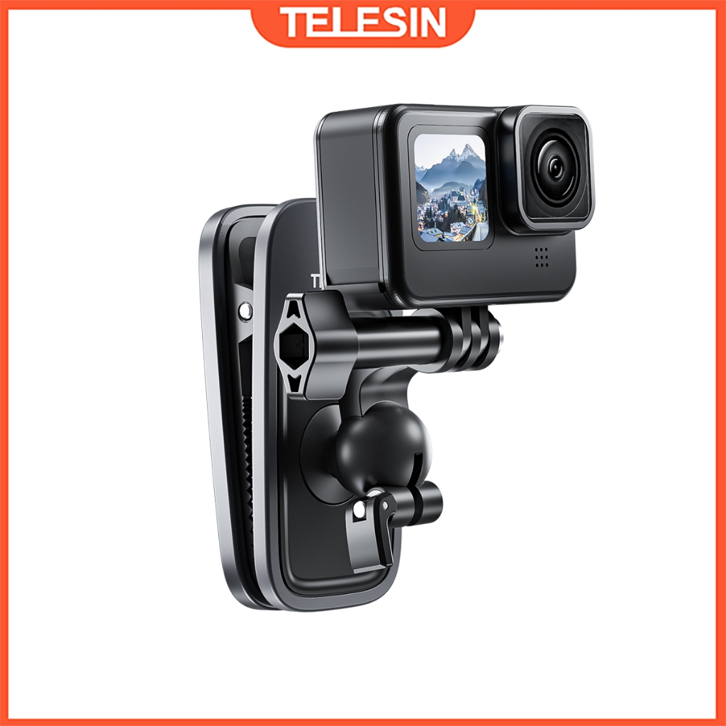 Telesin 360° หมุนกระเป๋าเป้สะพายหลังคลิป Clamp Mount สําหรับ GoPro Hero 12 11 10 9 8 7 6 5 Insta360 DJI Action กล้องอุปกรณ์เสริม