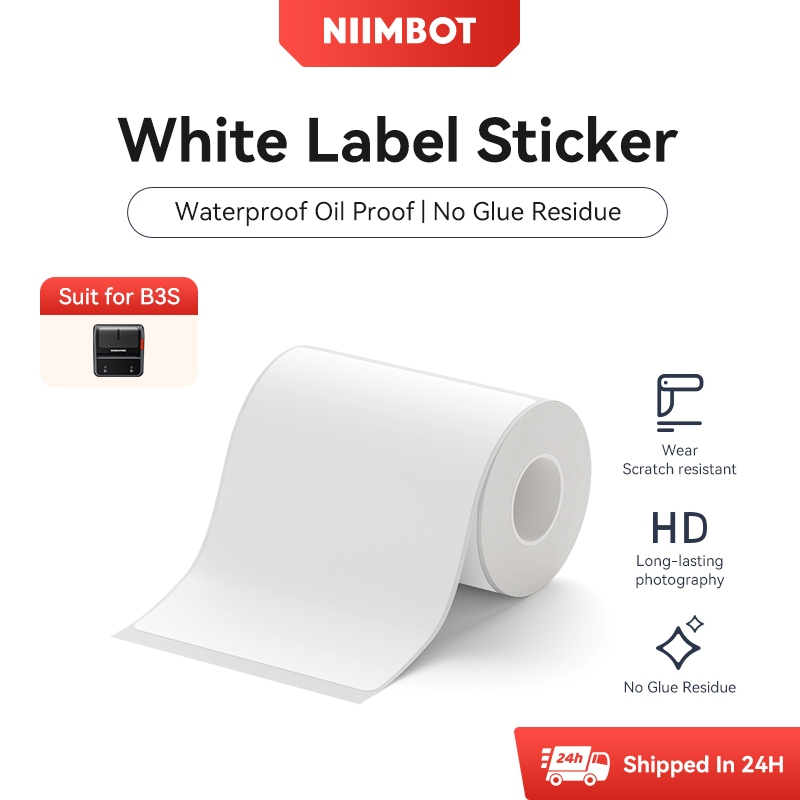 Niimbot B3S สีขาวสติกเกอร์ฉลากกันน้ําน้ํามันหลักฐานไม่มีกาวตกค้างกระดาษฉลากความร้อนสําหรับ B3S เครื่