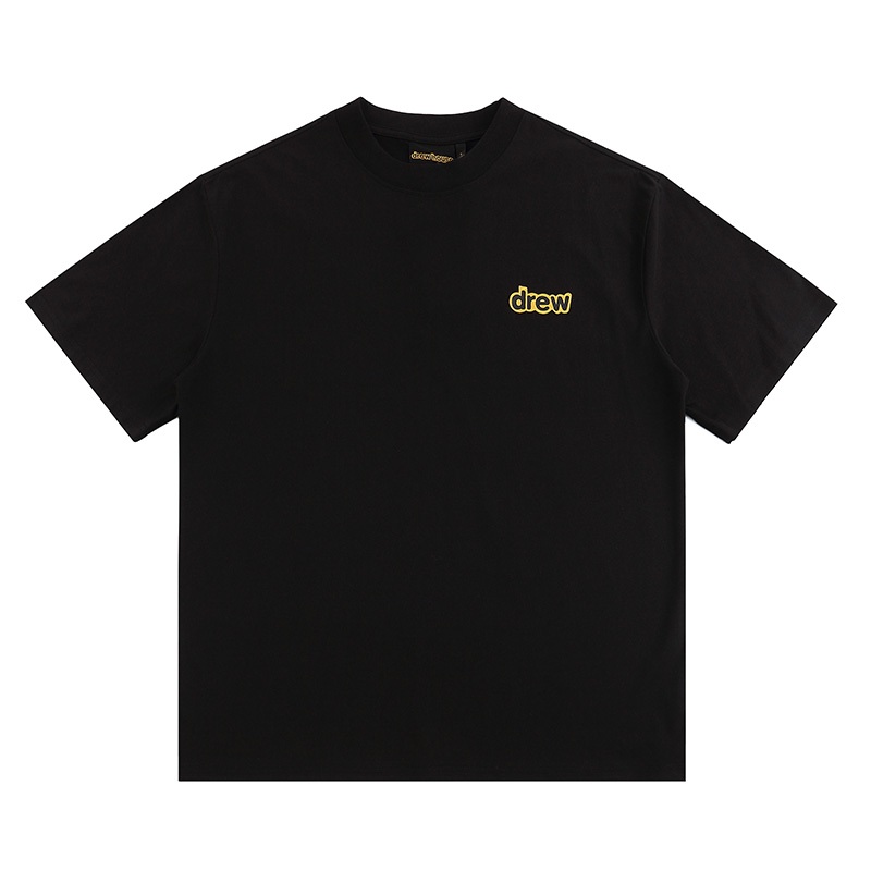 Smiley Face Crewneck Tee ฤดูใบไม้ผลิใหม่ฤดูร้อนสบายๆคู่ Drew House T เสื้อคุณภาพสูงแขนสั้นผู้ชายผู้หญิงสีดํา
