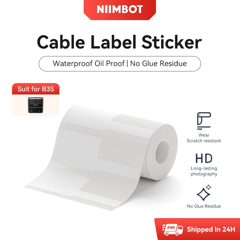 Niimbot B3S/B31 สติกเกอร์ฉลากสายเคเบิลกันน้ําน้ํามันหลักฐานไม่มีกาวตกค้างกระดาษฉลากความร้อนสําหรับ B3S/B31 เครื่องพิมพ์