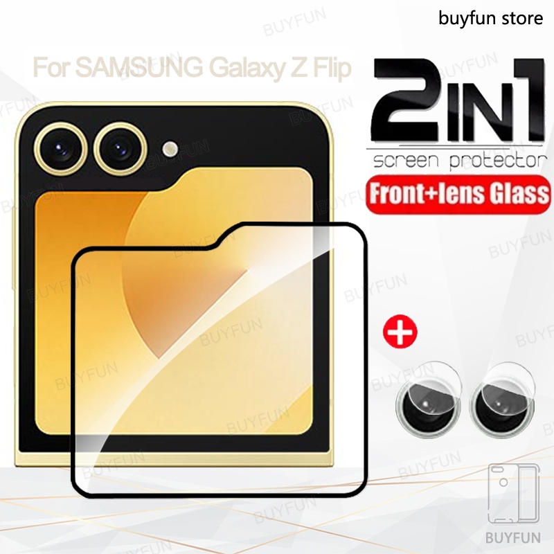 กระจกนิรภัยหน้าจอพร้อมตัวป้องกันกล้องเลนส์ฟิล์มสําหรับ Samsung Z Flip 6 5 4 3 flip5 zflip6 flip6 5G