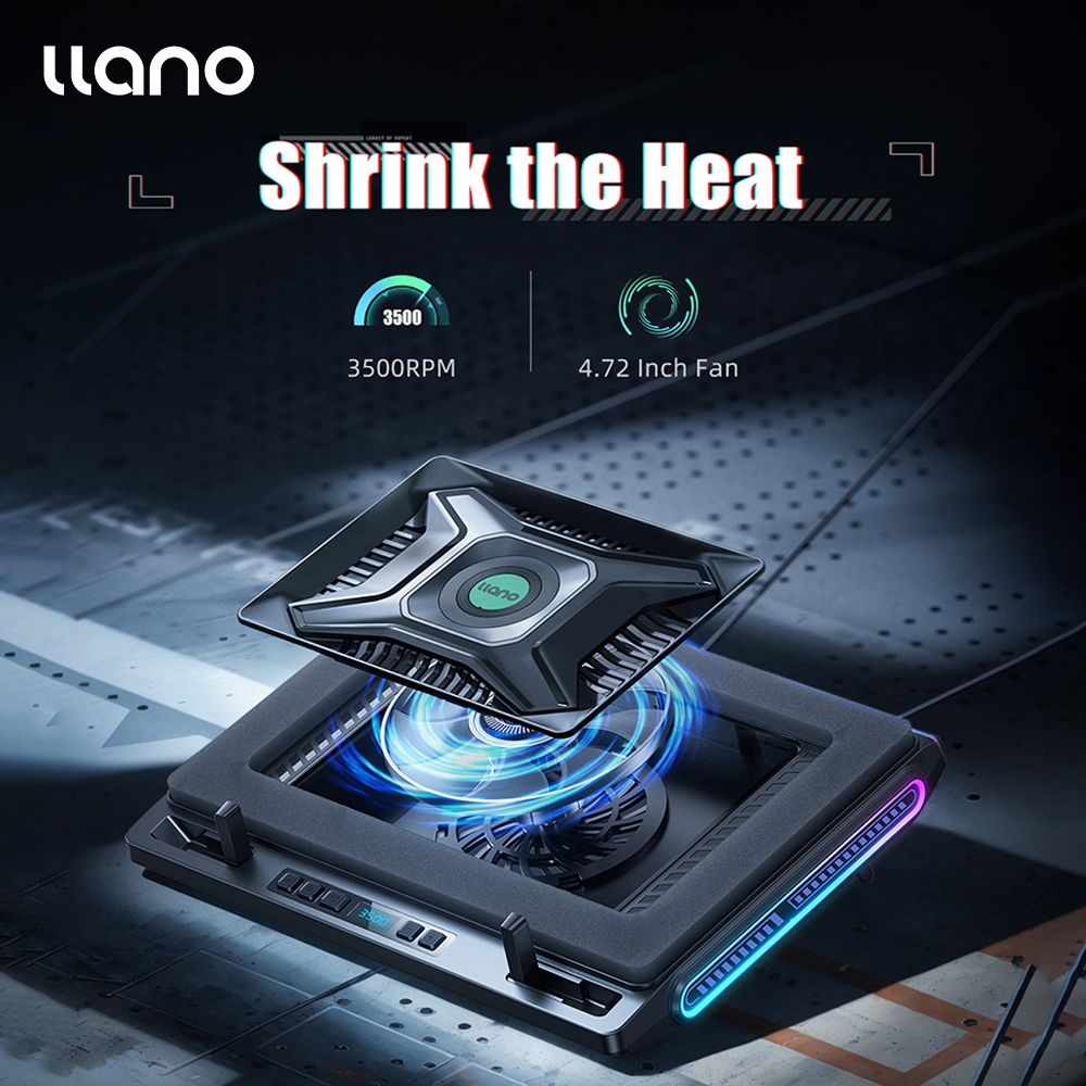 Llano V10 แล็ปท็อปคูลเลอร์ RGB แล็ปท็อป Cooling Pad Stand ที่มีประสิทธิภาพ 4.72 นิ้วภายนอก Turbo Coo