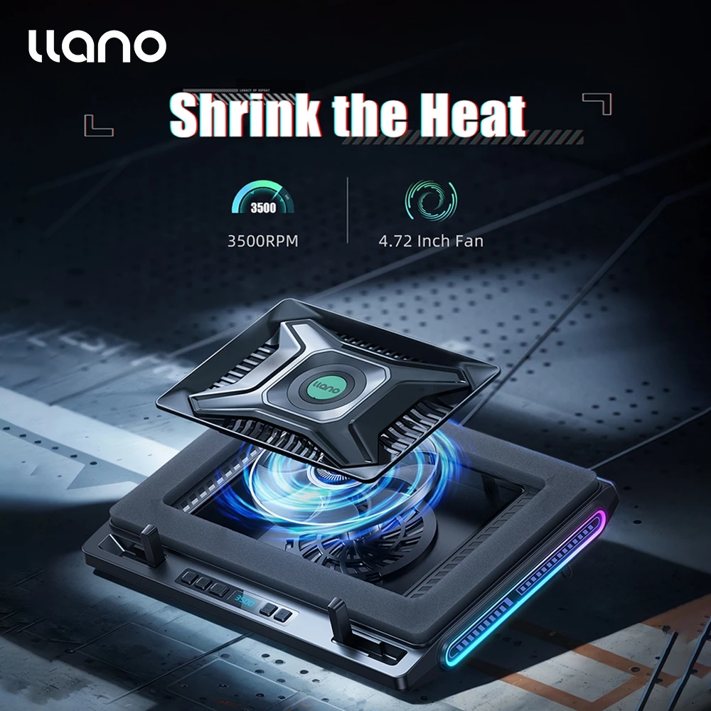 Llano V10 แล็ปท็อปคูลเลอร์ RGB แล็ปท็อป Cooling Pad Stand ที่มีประสิทธิภาพ 4.72 นิ้วภายนอก Turbo Cooling พัดลม Fast Cooling คอมพิวเตอร์ 13-17 นิ้ว 3 ขาตั้งปรับได้ 4-Port USB C&A