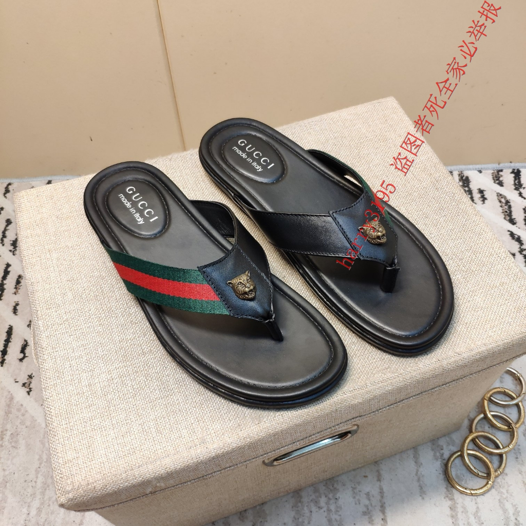 New_gucci รองเท้าแตะหนังผู้ชายหรูหราทองรองเท้าชายหาดขนาด 38-46 TT008