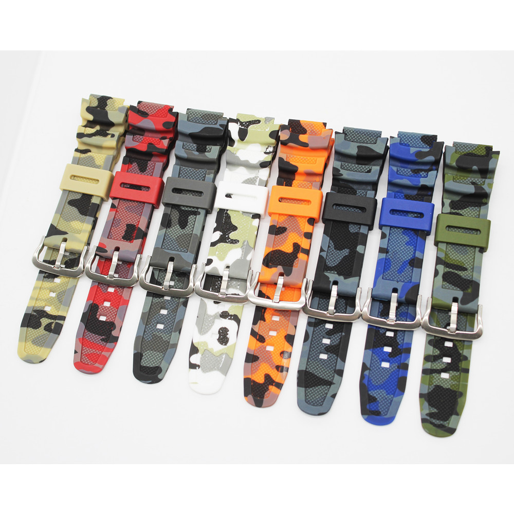 18 มม.นูนปาก Camouflage สําหรับ AE-1200 1300 SGW-300 AQ-S810W Soft TPU นาฬิกาผู้ชายกีฬา Watchband Clasps สร้อยข้อมือเข็มขัด