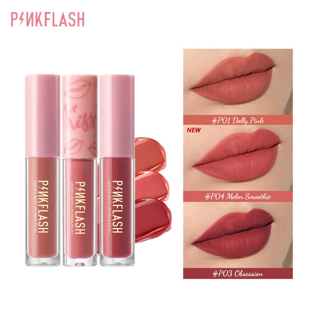 Pinkflash ( P01 + P03 + P04 ) ลิปสติก เนื้อแมตต์ ให้ความชุ่มชื้น ติดทนนาน 3 ชิ้น
