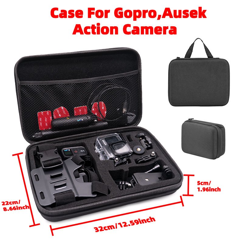 กระเป๋าใส่ของพกพาสำหรับเดินทางพร้อมกล่องป้องกันสำหรับอุปกรณ์เสริมกล้องแอคชั่น Gopro, SJCAM, 360, Ausek Bag