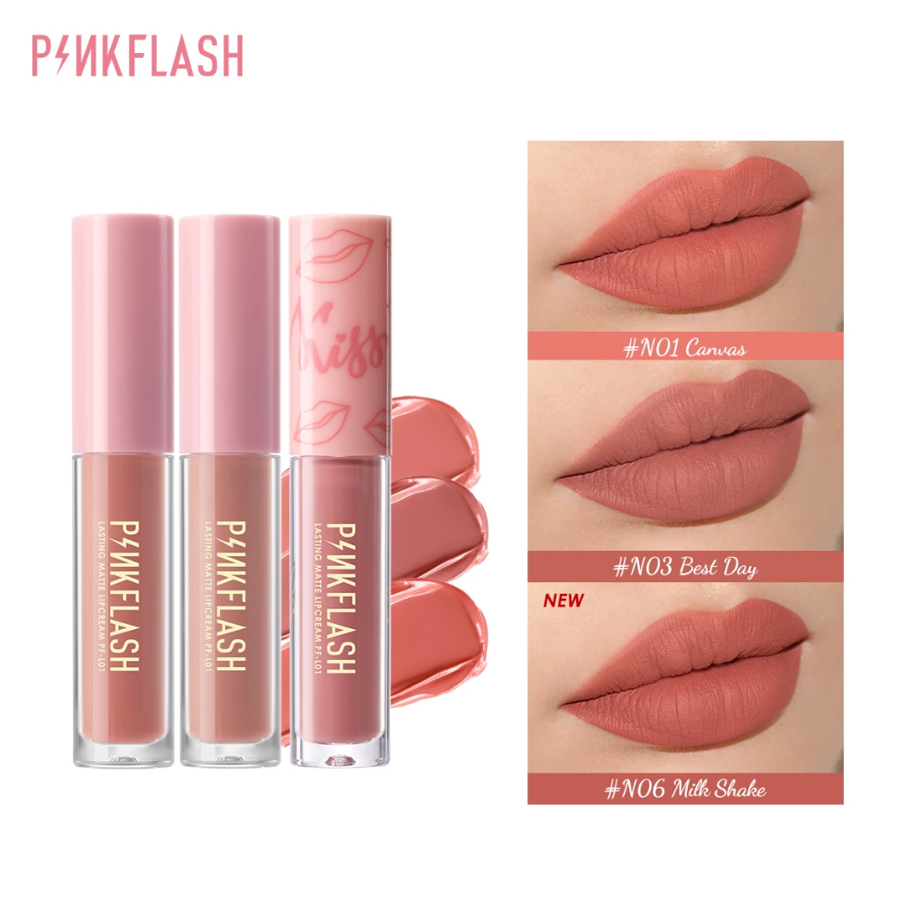 Pinkflash 3pcs ลิปสติกเนื้อแมทให้ความชุ่มชื้นติดทนนาน N01 + N03 + N06