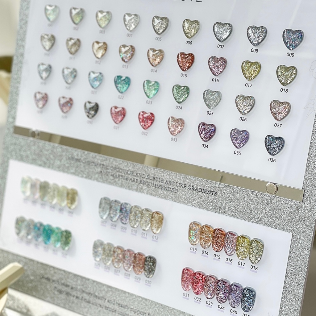 SANSU 36สี สีเจลกากเพชรวิ้งแน่น สีสวย แถมชาร์ทอะคริลิคสำเร็จรูป สีกากเพชร เลเซอร์แฟลช สีเจลแฟลช15ml