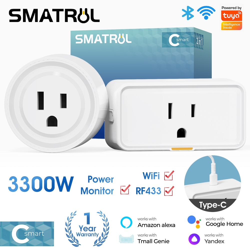 C Smart Tuya ปลั๊กไฟอัจฉริยะ WiFi 3300W ควบคุมผ่านแอพ Smart life สั่งงานด้วยเสียง รองรับสัญญาณรีโมตคอนโทรล RF433 Type C