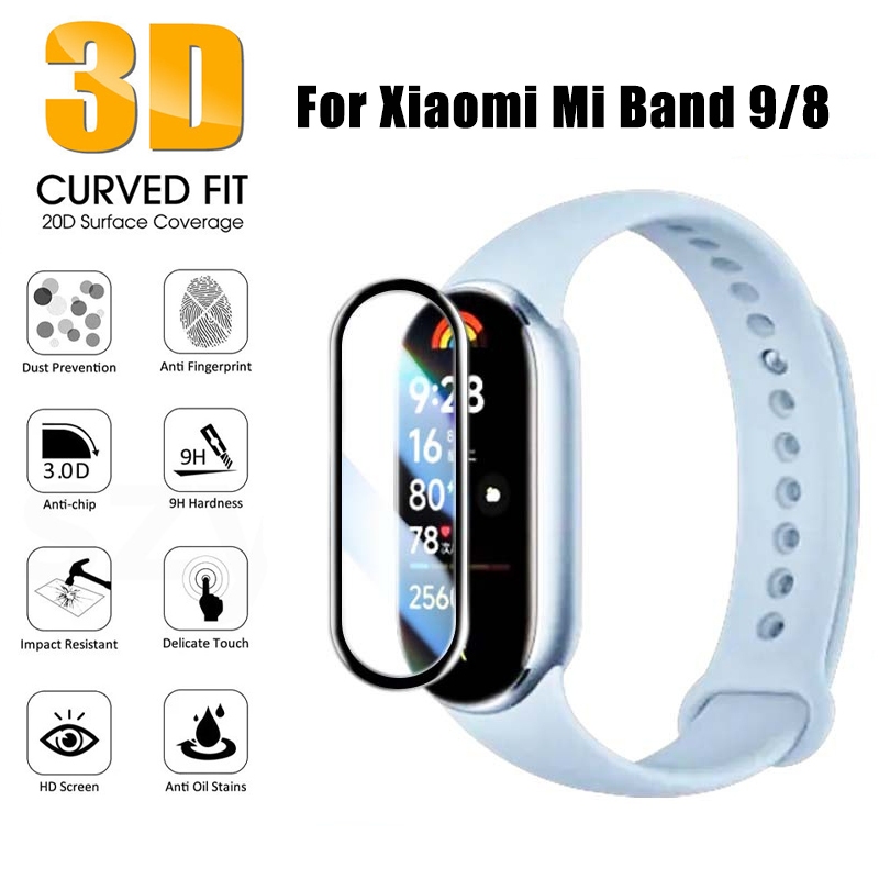 3d หน้าจอโค้ง Protector สําหรับ Xiaomi Mi Band 9 8 7 สมาร์ทนาฬิกากระจกนิรภัยป้องกันฟิล์ม Mi Band9 8 MiBand 6 5 MiBand 8 ไม่ใช่แก้ว