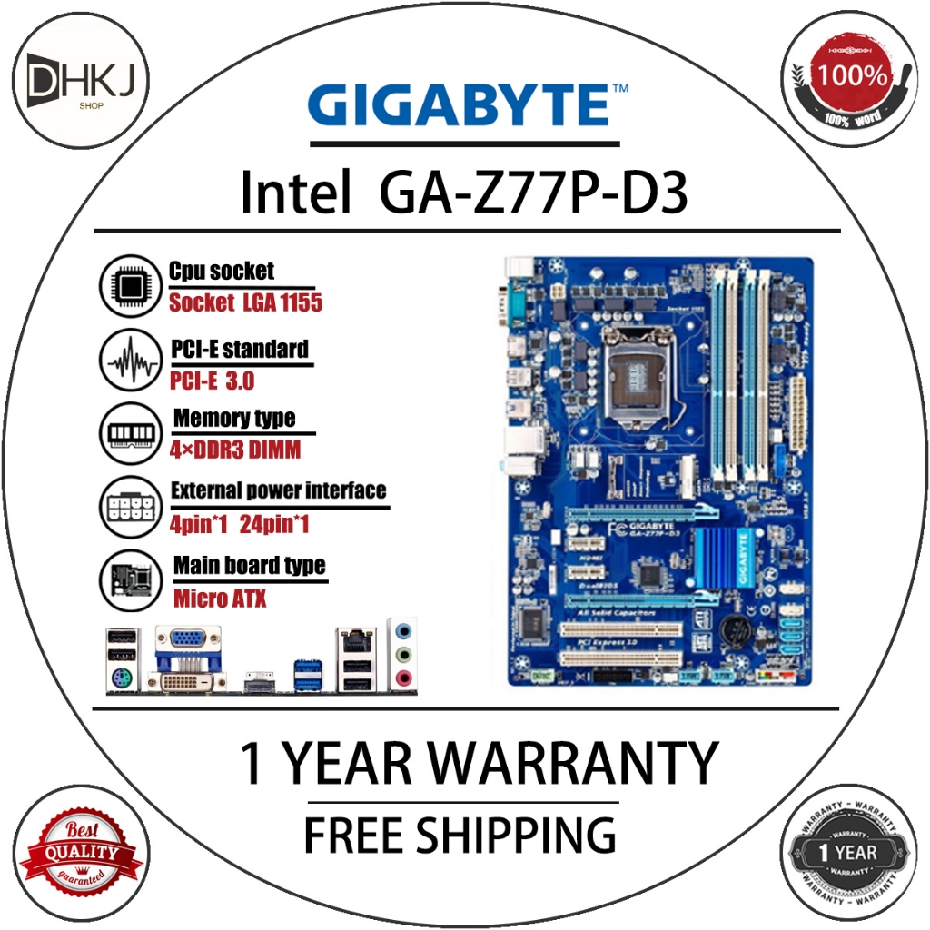 ใช้ GIGABYTE GA-Z77P-D3 DH3 เมนบอร์ดเดสก์ท็อป Z77 ซ็อกเก็ต LGA 1155 DDR3 32G เมนบอร์ดเดิม