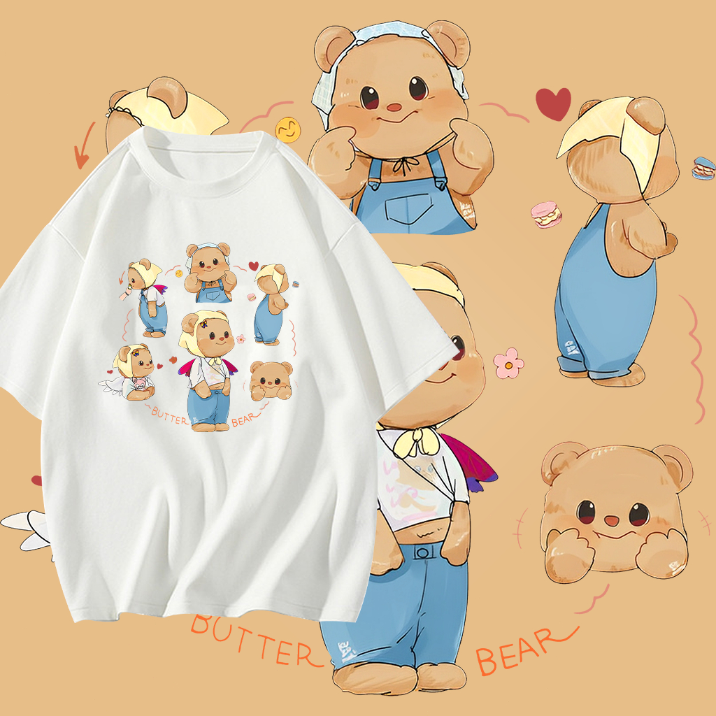 ใหม่เสื้อ Butterbear Butter bear T-shirt ผ้าCotton 100% ใส่ได้ ทั้ง ชาย ใส่สบาย ไม่หด ไม่ย้