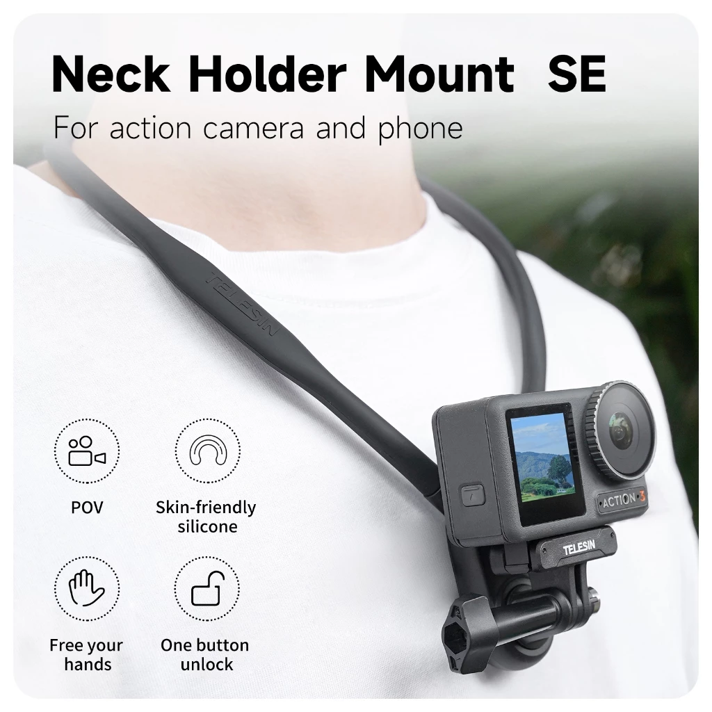 Telesin ใหม่ SE Neck Mount สําหรับ GoPro Insta360 DJI Osmo Action กล้องกีฬาซิลิโคนวงเล็บคอ thumbnail 3
