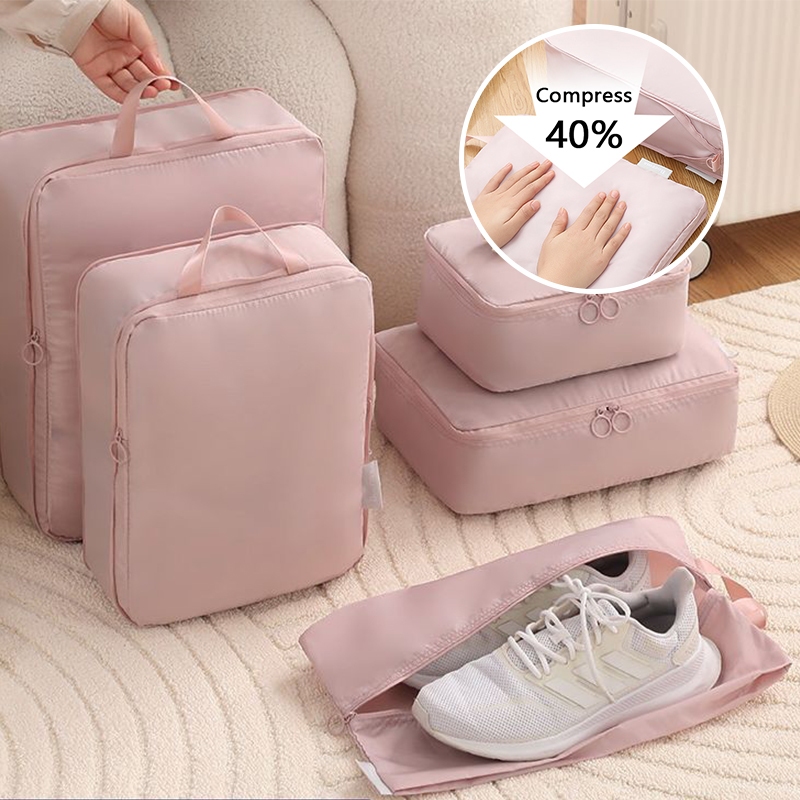 6เซ็ตเบาบีบอัดบรรจุก้อนกระเป๋าออแกไนเซอร์กระเป๋าเดินทาง สิ่งจําเป็น