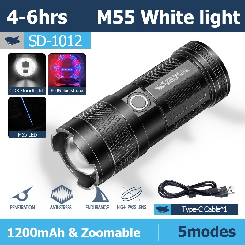 Smiling Shark SD1012 ไฟฉาย สว่างมาก M55 Type-C ซูมได้ พร้อม กันน้ํา สําหรับตั้งแคมป์ เดินป่า ครัวเรือน ทํางานกลางแจ้ง