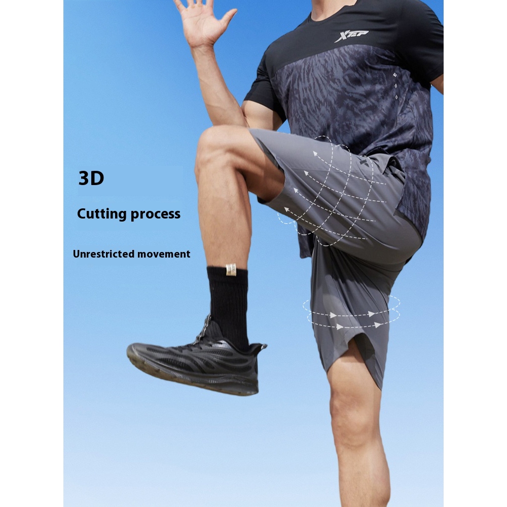 Xtep Sports Track Field Quick Dry Fifth pants Ice Silk Fitness Training กางเกงวิ่งสําหรับผู้ชาย — صورة 3