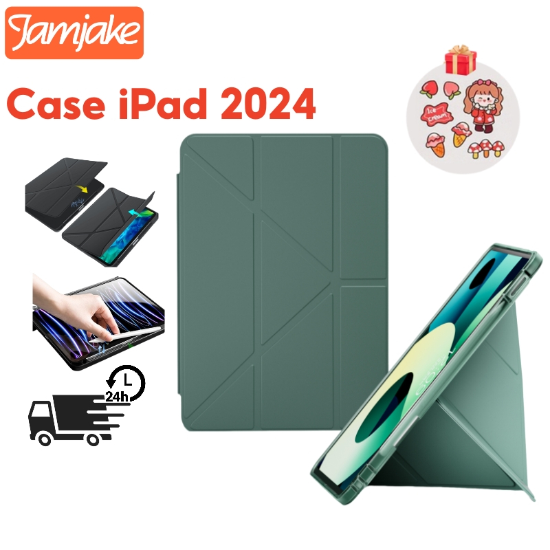 Jamjake Case iPad พับรูป Y หลังแข็งแรง เข้ากันได้ Air6 Air5 Pro11 Pro13 วัสดุอะคริลิก เคสไอแพดใส