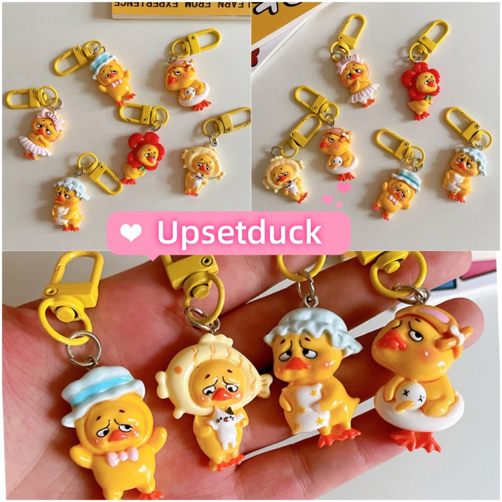 Ailigap Upsetduck กระเป๋าจี้พวงกุญแจ Fob รถแขวน Trinket พวงกุญแจเป็ดน้อยสีเหลืองการ์ตูนตุ๊กตาน่ารักเ