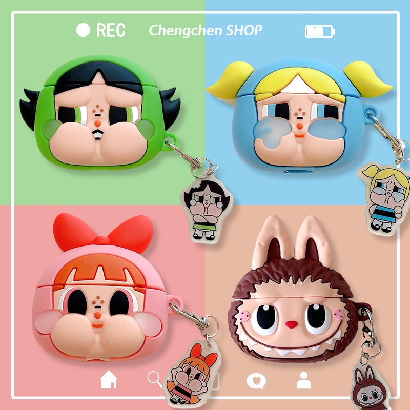 Powerpuff Girls หูฟังสําหรับ AirPods Pro 3 Gen กรณี Labubu หูฟังใหม่สําหรับ AirPods Pro 2 หูฟังใช้งา