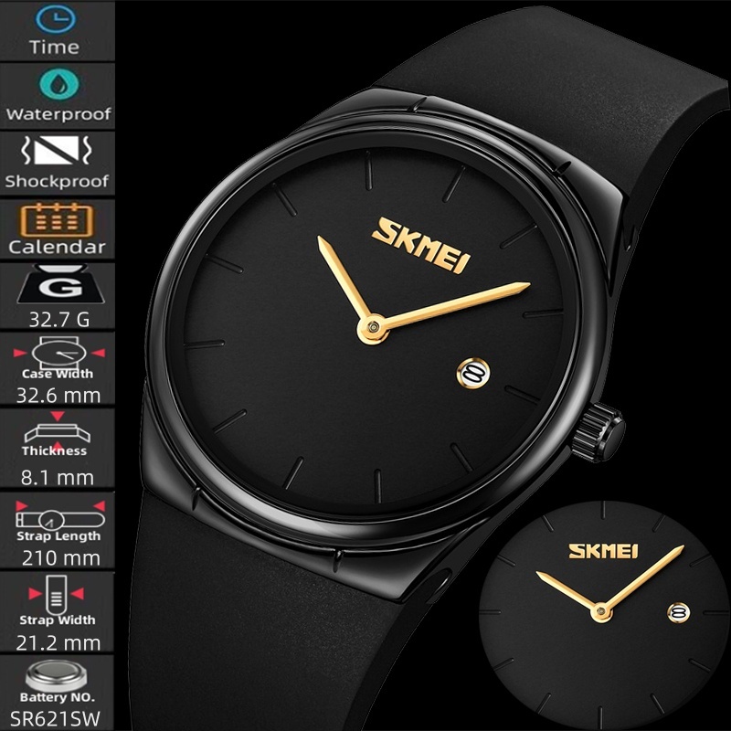 Skmei ใหม่สตรีควอตซ์นาฬิกากันน้ําแฟชั่น TPU Band ความแข็ง Glass Dial Analog ปฏิทิน Time