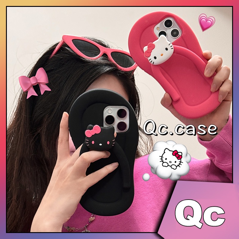 Qcรองเท้าแตะน่ารักตลกการ์ตูน Kitty cat full edge tpu soft Caseเคสโทรศัพท์Iphone 15 case iphone 14 ca