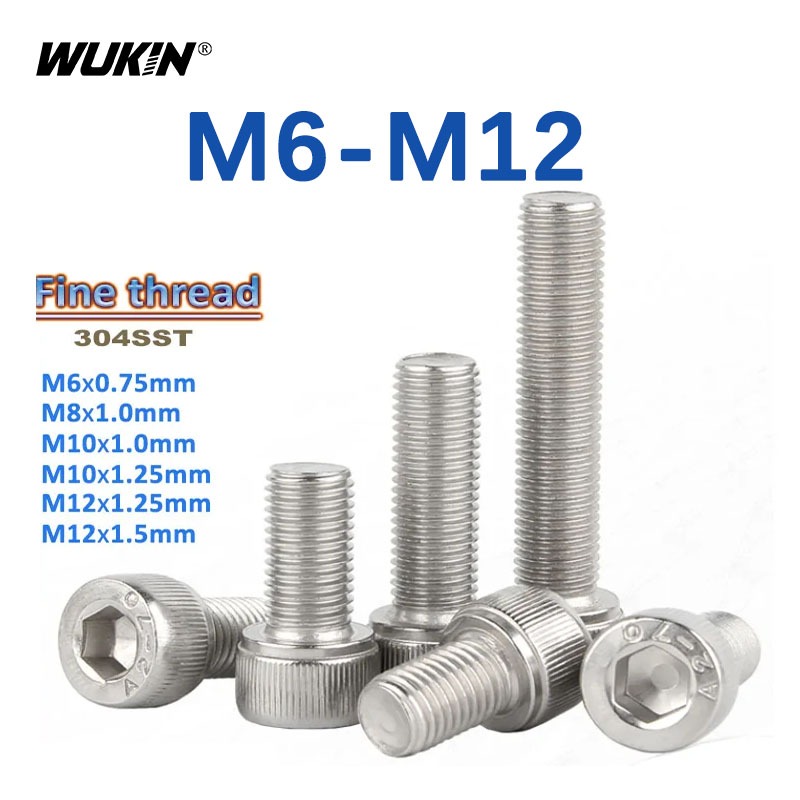 304 สแตนเลสสตีลด้าย Fine Hex หกเหลี่ยมซ็อกเก็ตสกรู A2 Allen Bolts M6x0.75 M8x1 M10x1 M10x1.25