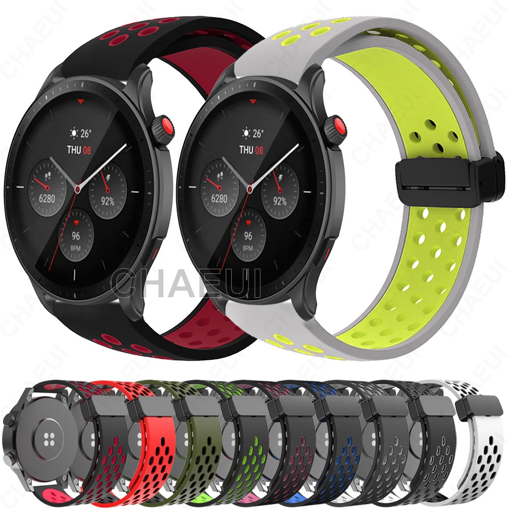 สายซิลิโคน Double Color Replacement Magnetic Buckle Band สําหรับ Amazfit GTR 4 3 Pro 2 / Balance 2 / Cheetah Pro / GTR Mini / Active 2