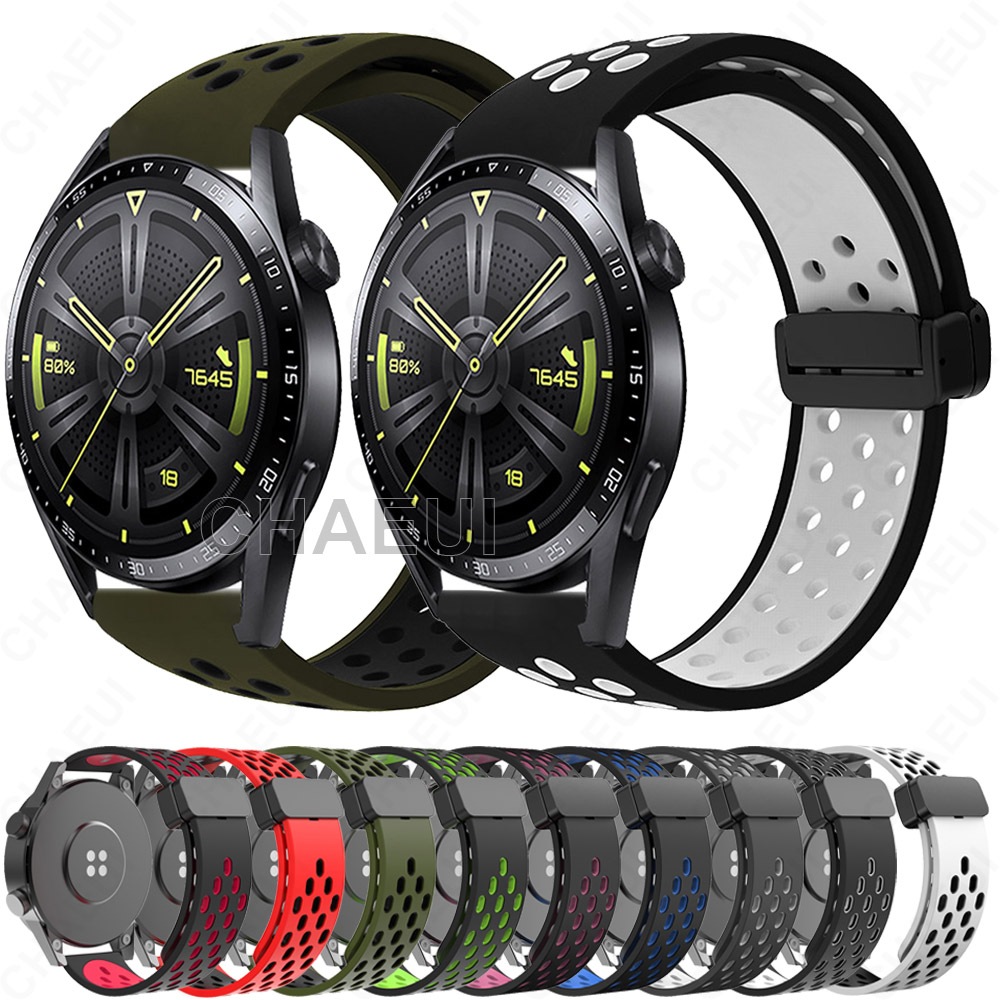 สายซิลิโคนคู่สีแม่เหล็กหัวเข็มขัดสร้อยข้อมือสําหรับ Huawei Watch GT GT2 GT3 SE GT4 GT5 GT6 Pro 46mm 42mm 43mm GT2e