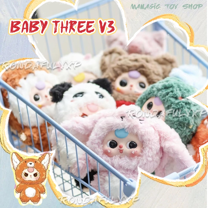 Baby Three V3 Full Body Stuff สัตว์น่ารัก Face Big Eyes ตุ๊กตาตุ๊กตา กล่องตาบอด