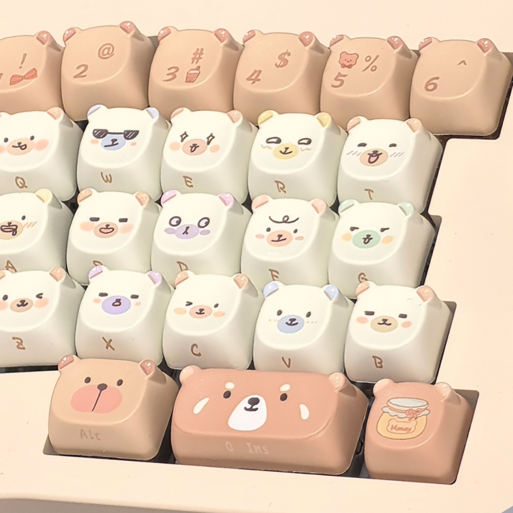 Mocha Bear Keycaps EAO โปรไฟล์ห้าด้านระเหิดตัวอักษรด้านข้างแกะสลักปุ่มกดสําหรับ Wooting Mad68 Aula F