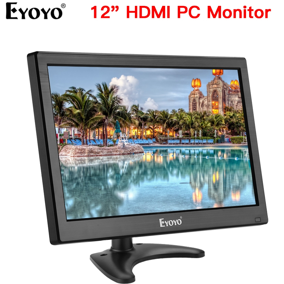 Eyoyo แบบพกพา 12 นิ้ว HDMI Monitor LCD Monitor 1366x768 พร้อมรีโมทคอนโทรล HDMI VGA BNC อินพุต AV ลํา